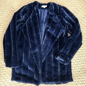 THML Faux Fur Navy Blue Open Jacket Small